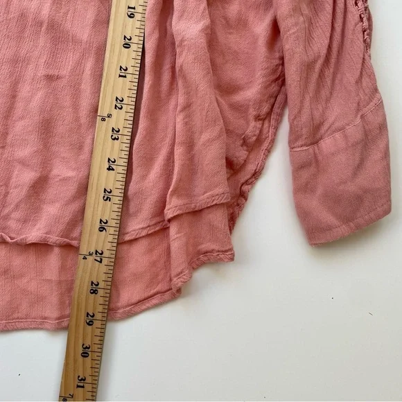 Free People Pink Orange Coral Katie Bird Long Sleeve Button Down Size Large - Picture 10 of 10